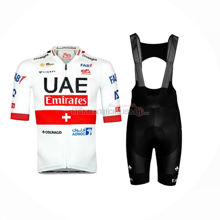2024 Abbigliamento Ciclismo UAE Rosso Bianco Manica Corta e Salopette